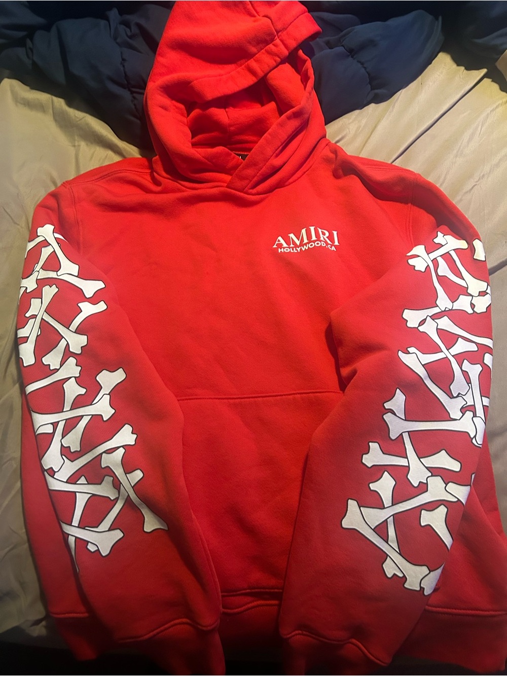 AMIRI Red Hoodie with White Bone Sleeve Graphics - Picture 1 of 6